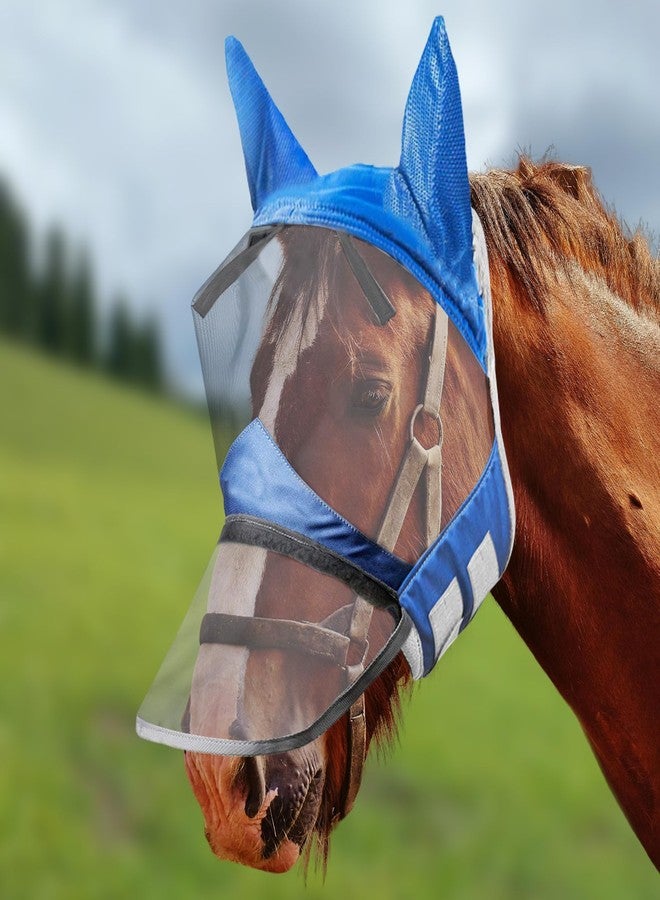 LUOKER Horse Fly Mask,Horse Fly Mask with Nose,Masks for Horses with Ears,Ear Bonnet for Horses,Donkey Mask Fabric with Purple Line Protection Soft Mesh for Horse Summer (Blue, S) - Image 1